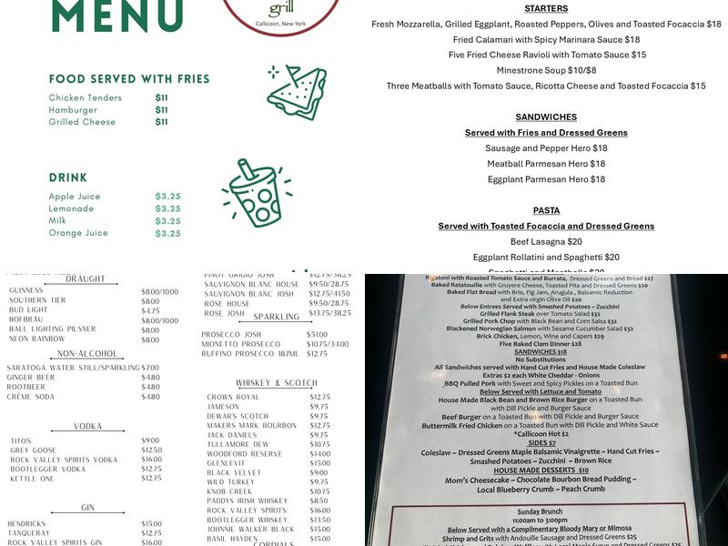 The Creek House Grill Menu