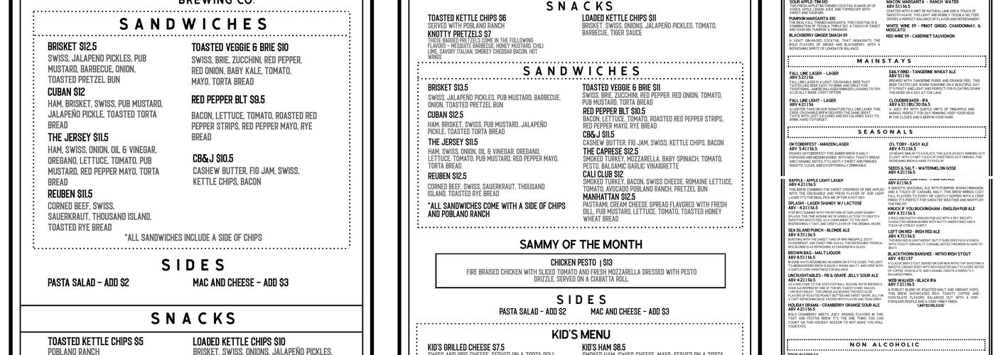 Fall Line Brewing Co. Menu