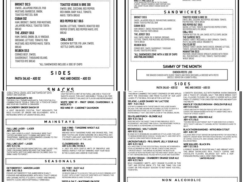Fall Line Brewing Co. Menu