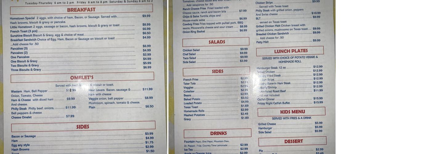 Hometown Diner Menu