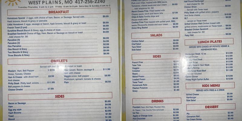 Hometown Diner Menu