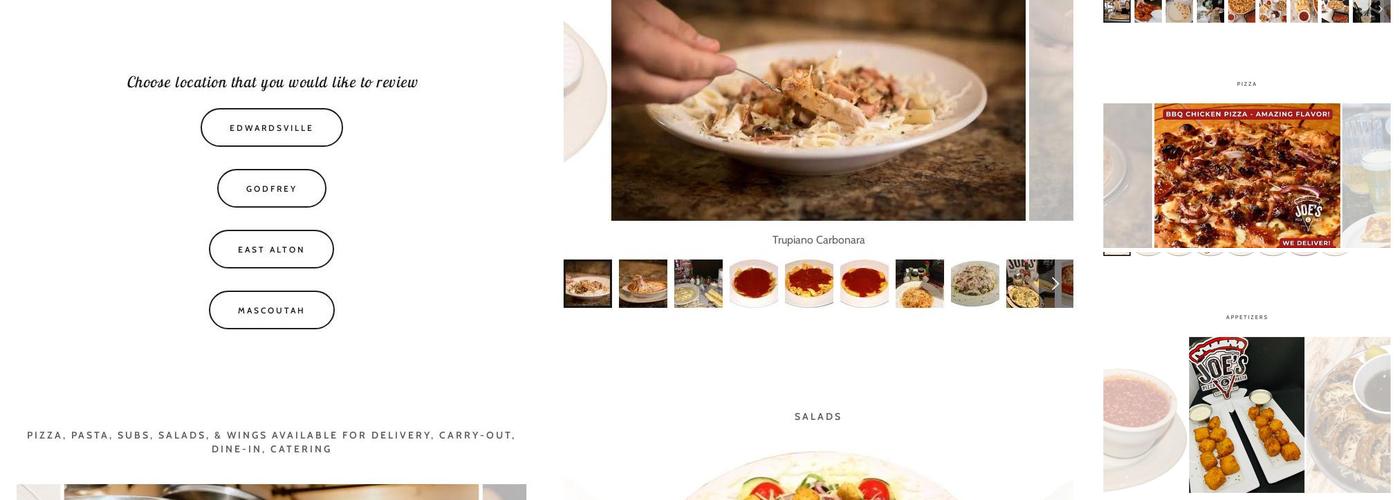 Joe's Pizza and Pasta Menu