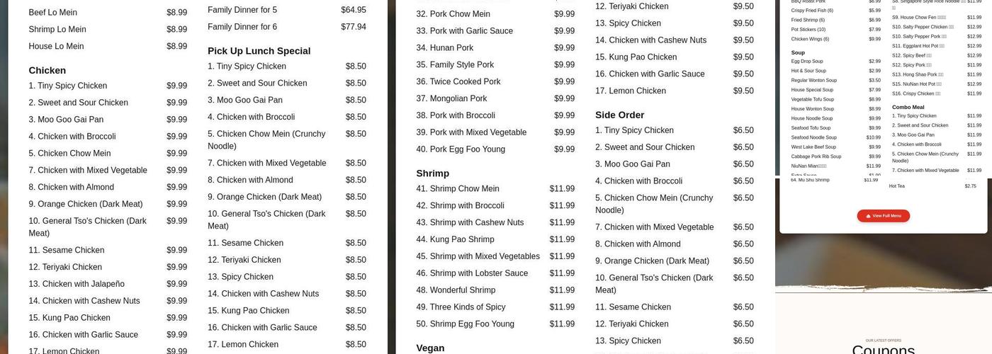 Formosa Restaurant Menu