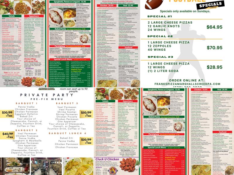 Frank's Pizza & Italian Restaurant (Marshall's Creek) Menu