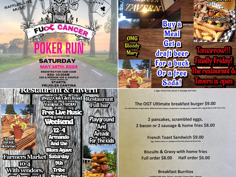 Oak Glen Restaurant and Tavern Menu