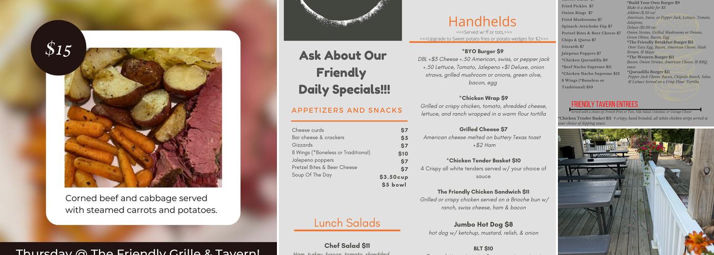 The Friendly Grill and Tavern Menu