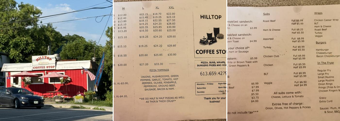 Hilltop Coffee Stop Menu