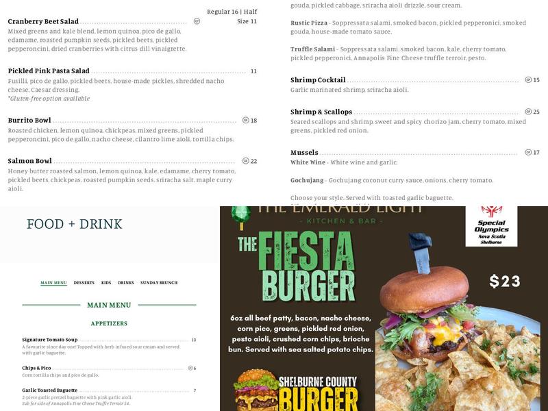 The Emerald Light Menu