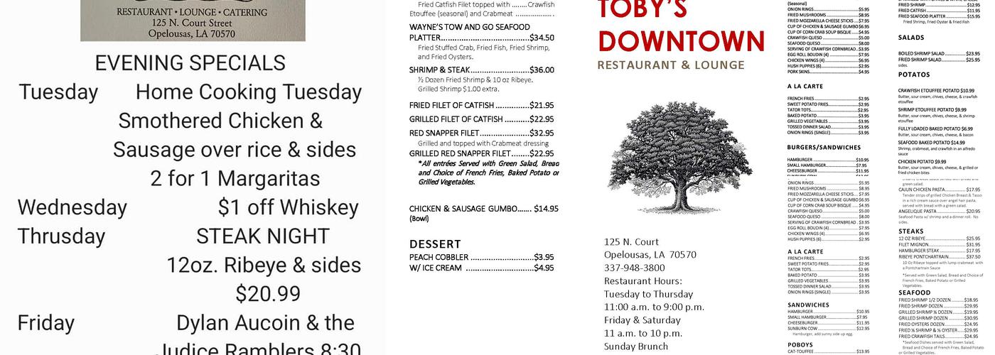 Toby's Downtown (Formerly Toby's Lounge & Reception Center Menu