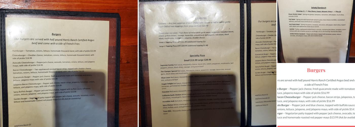 Two Rivers Cafe Menu