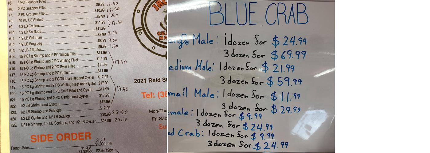Jackie's Seafood Market Menu
