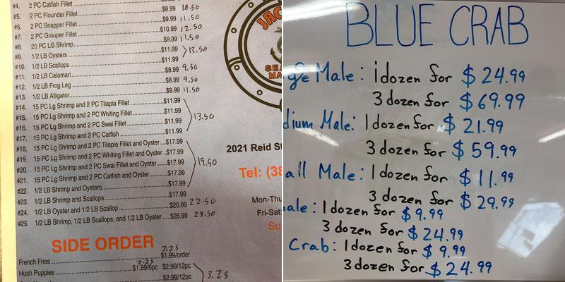 Jackie's Seafood Market Menu