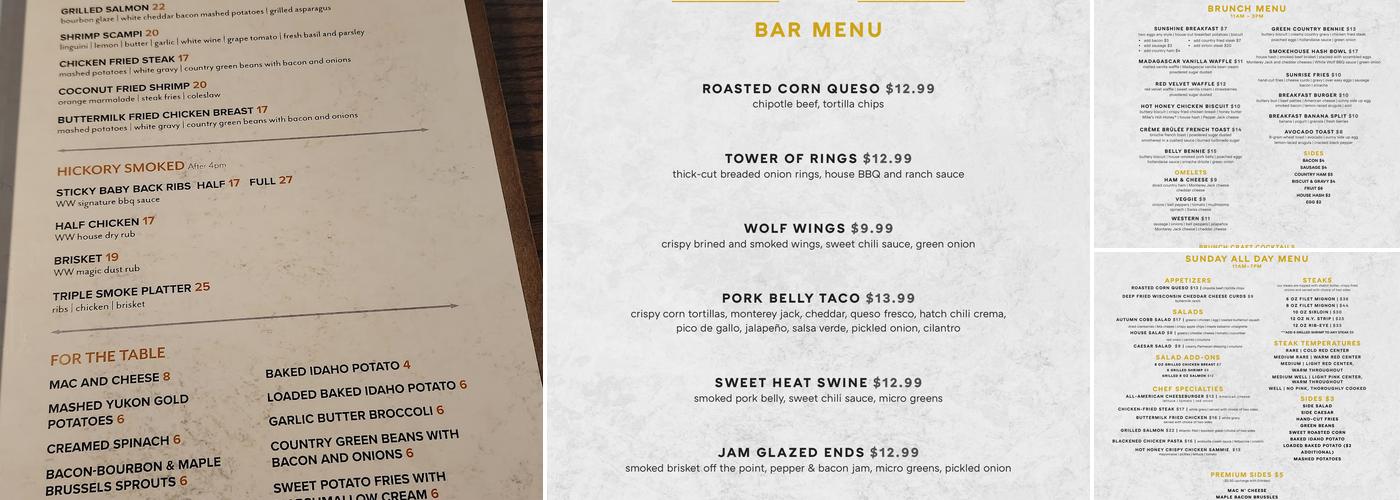 White Wolf Steakhouse Menu