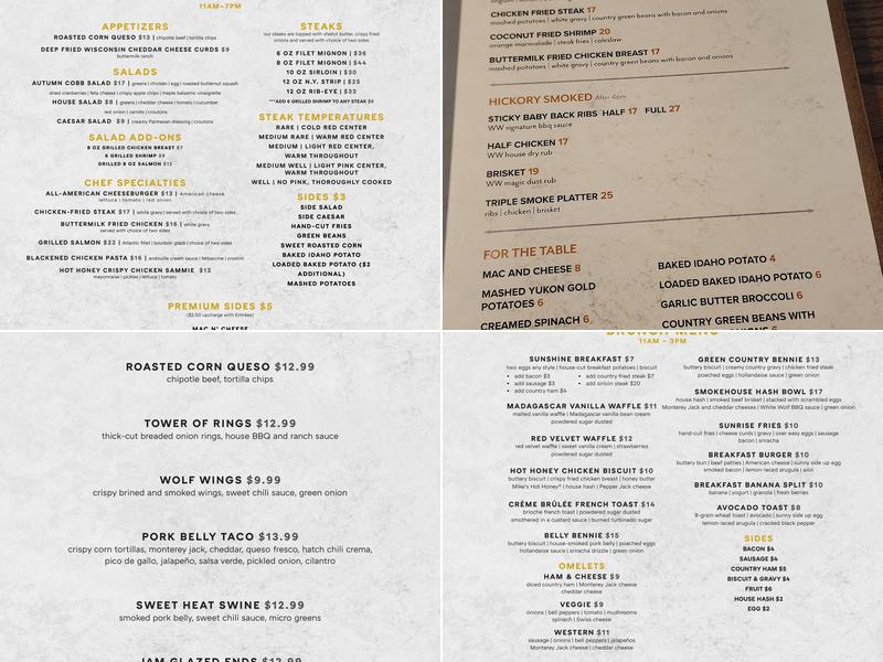 White Wolf Steakhouse Menu