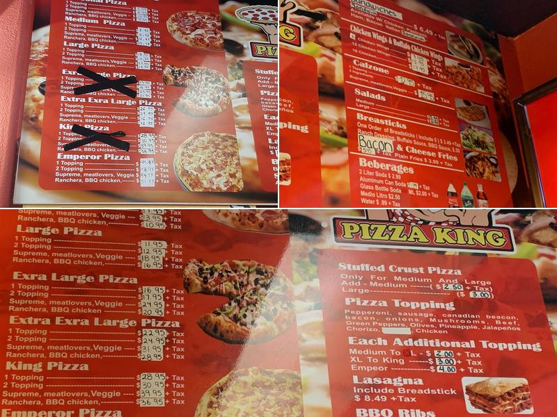 Excalibur Pizza Menu