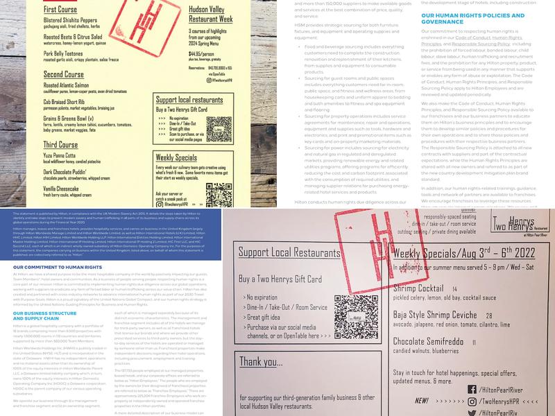 Two Henrys at the Hilton Pearl River Menu