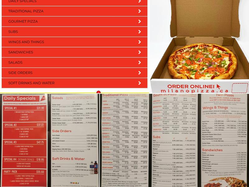 Milano Pizza Menu