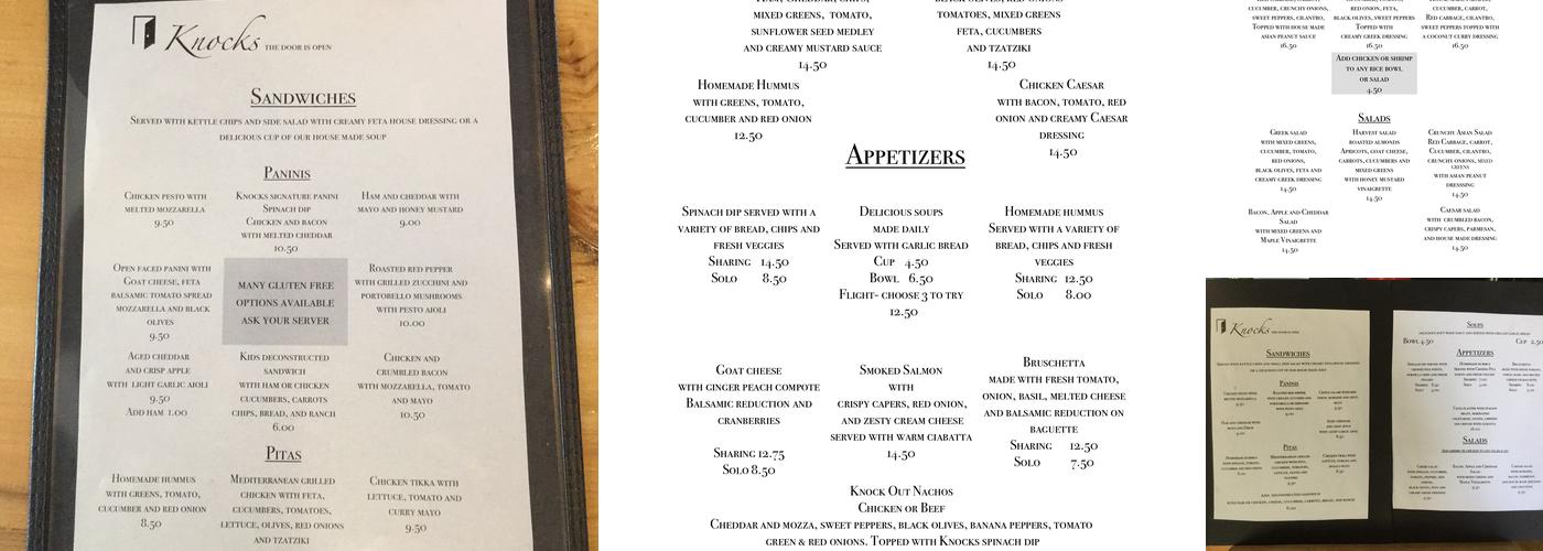 Knocks Cafe Menu