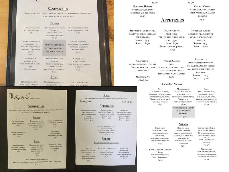 Knocks Cafe Menu
