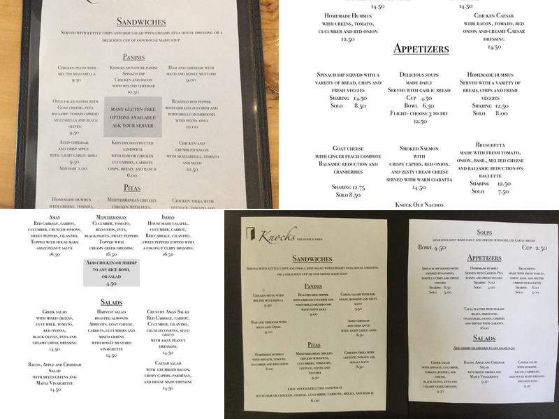 Knocks Cafe Menu
