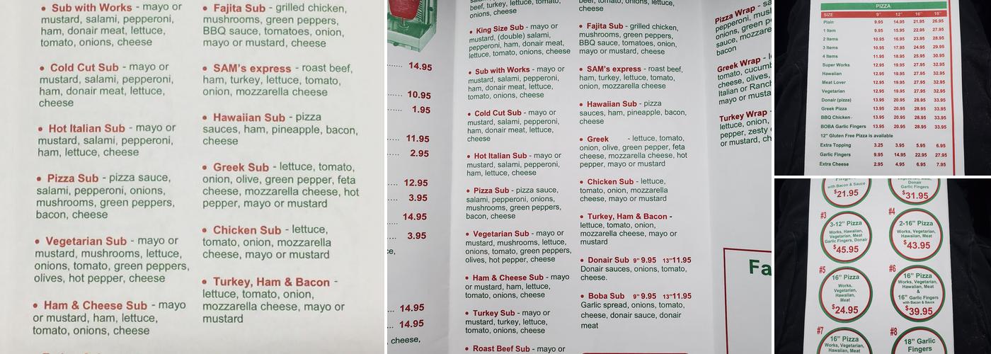 King Size Pizza Menu