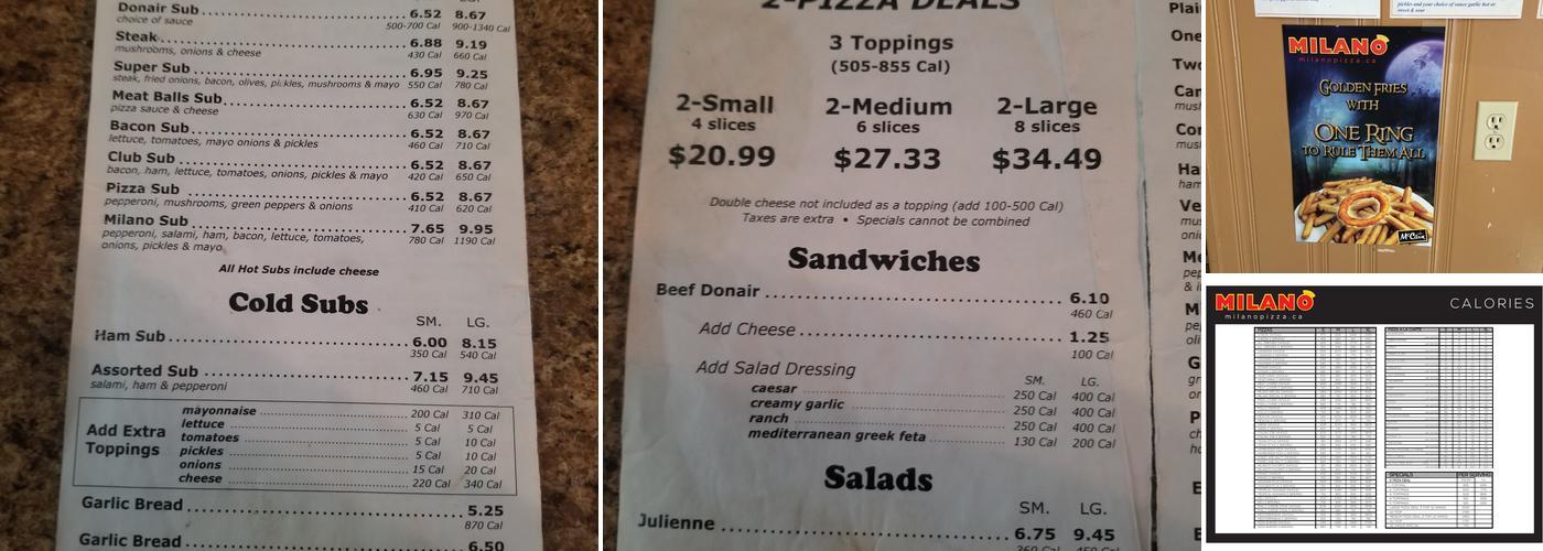 Milano Pizza Menu