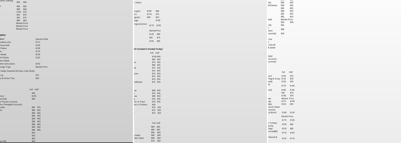 Ashburton Soul Shack Catering Menu