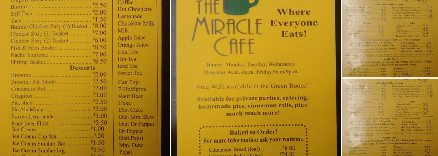 The Miracle Cafe Menu