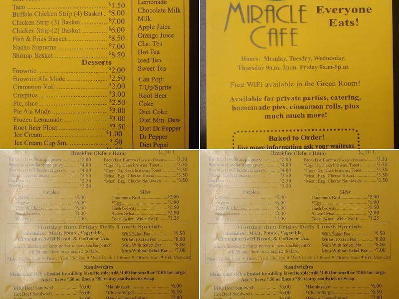 The Miracle Cafe Menu