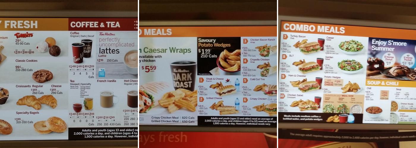 Tim Hortons Menu