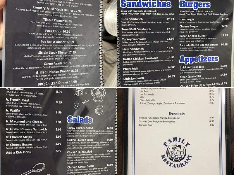 M&J's Family Restaurant Menu