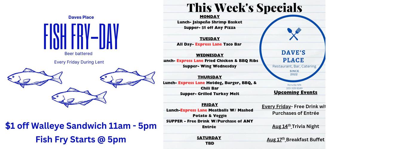 Dave’s Place Menu