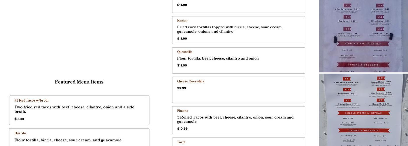 Taco Box Menu
