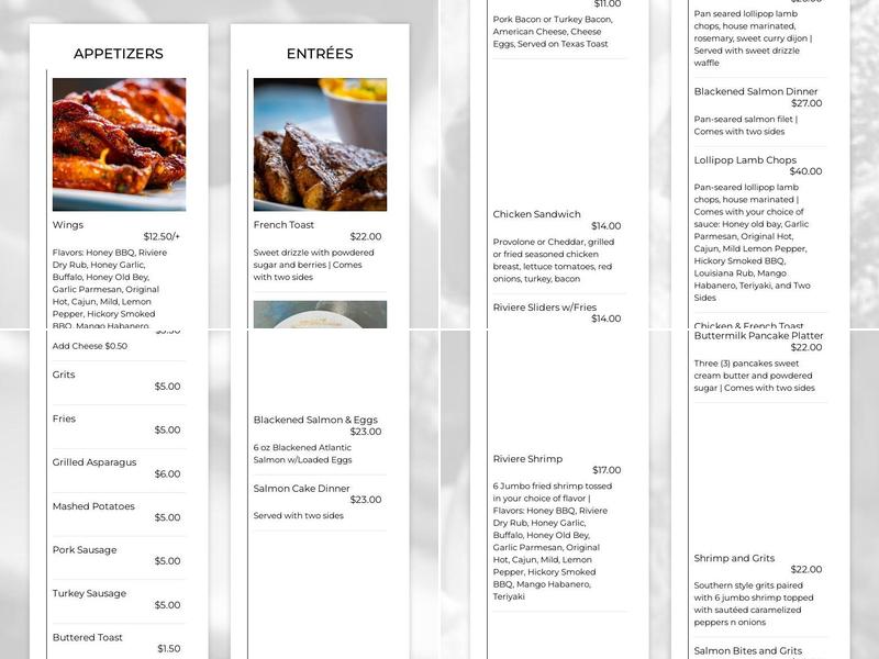 The Riviere ( The Honey Drizzle ) Menu