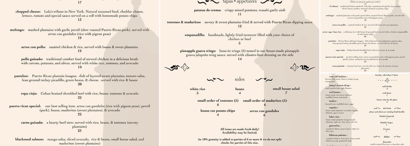 Lola's Lounge Menu