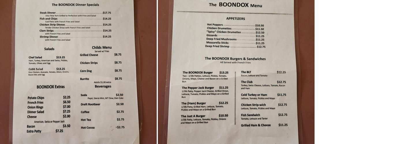 Boondocks Menu