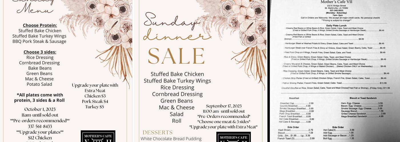 Mother's Cafe VII Menu