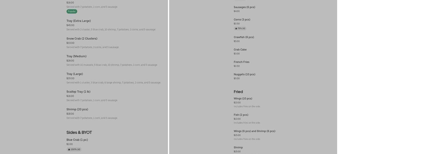 Live Blue Crab Market Menu