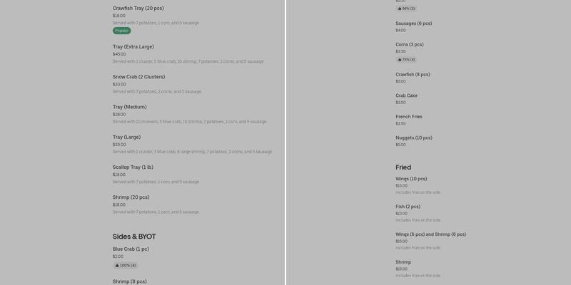 Live Blue Crab Market Menu