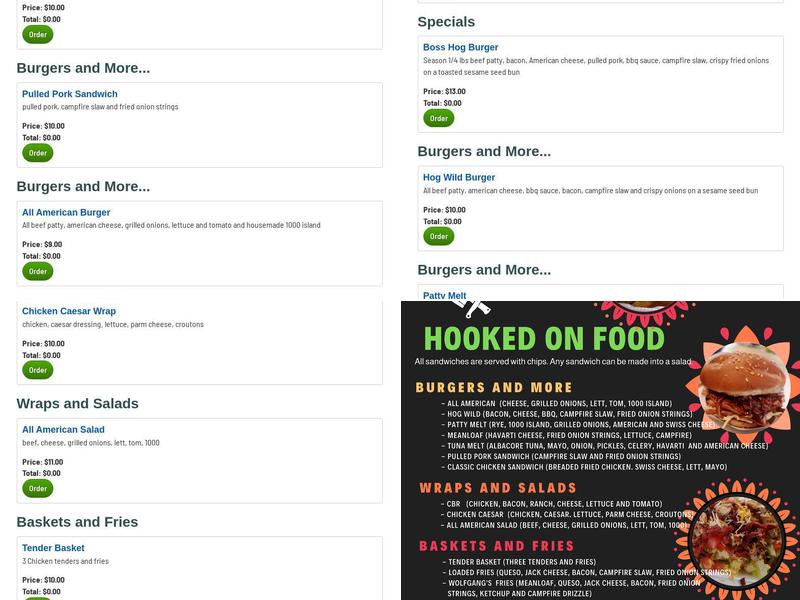 Hooked On Food Menu
