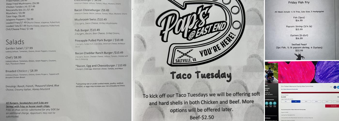 Pap’s@EastEnd Menu