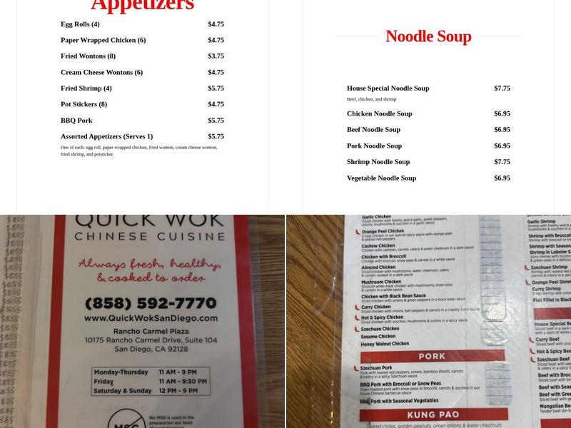 Quick Wok Menu