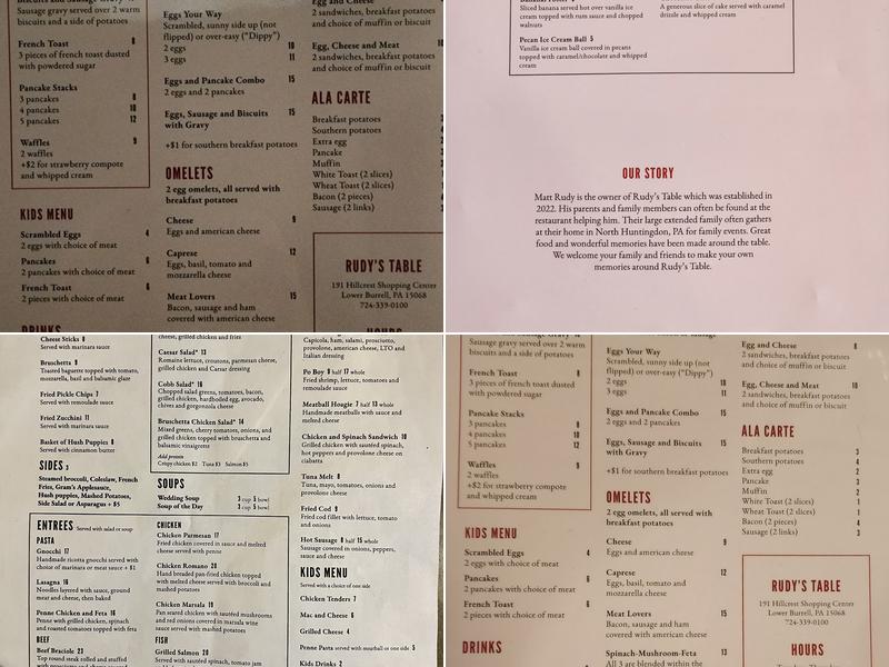 Rudy's Table Menu