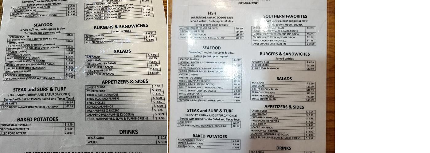 Easons Catfish House Menu