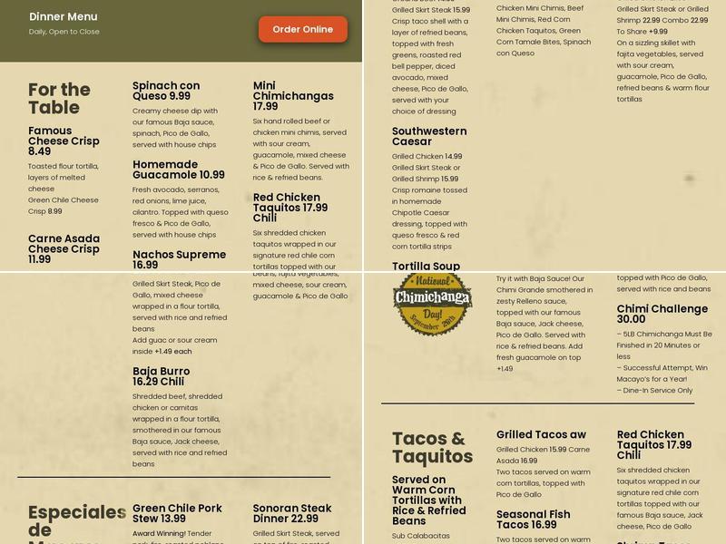 Macayo's Mexican Food Menu