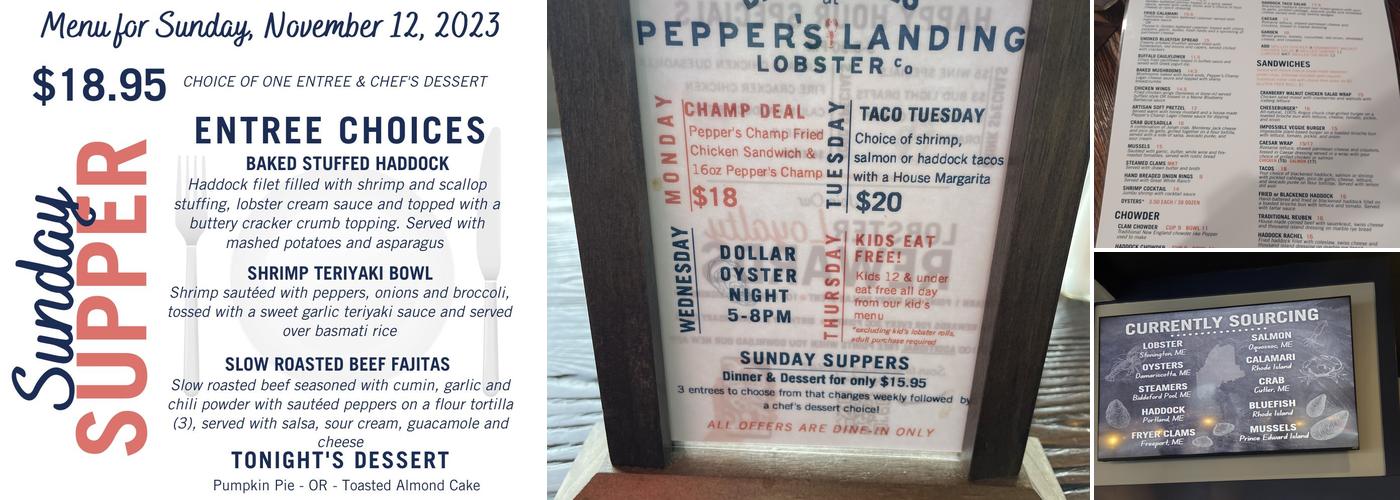 Pepper's Landing Menu