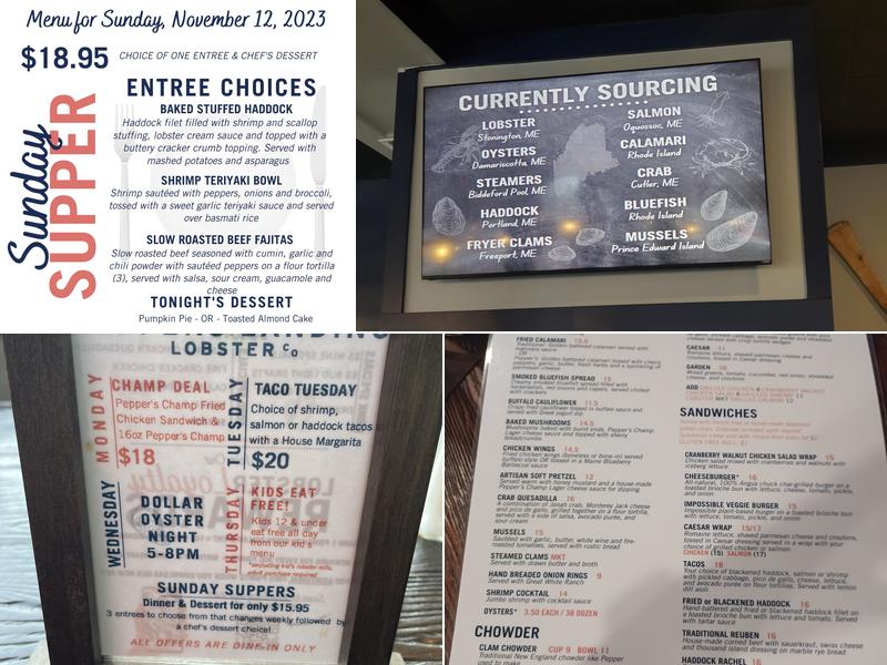 Pepper's Landing Menu