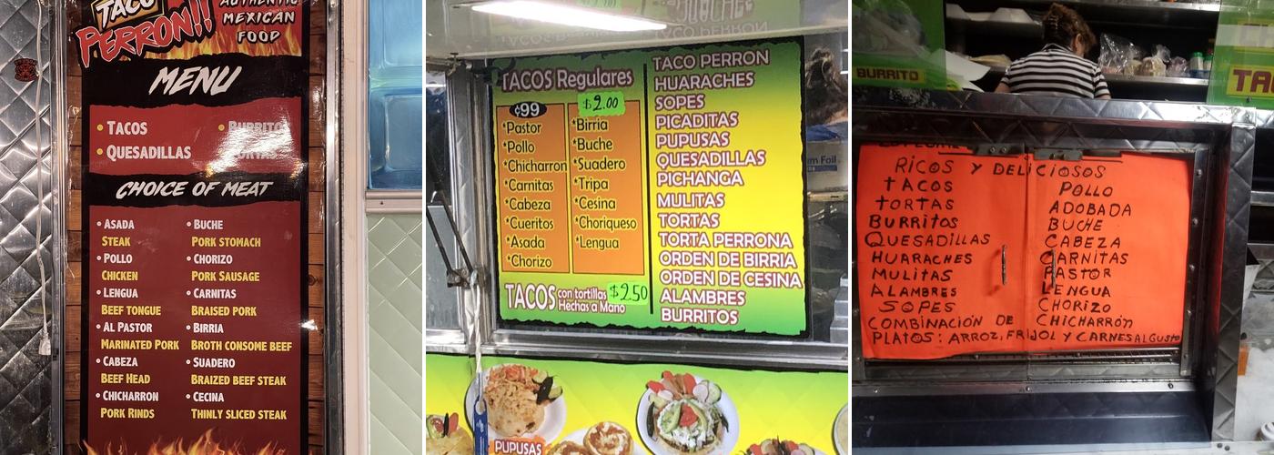 Taco perron Menu