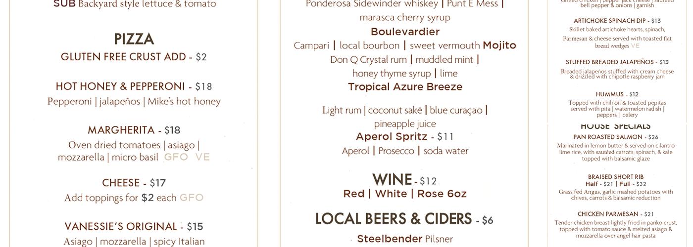 Vanessie Menu