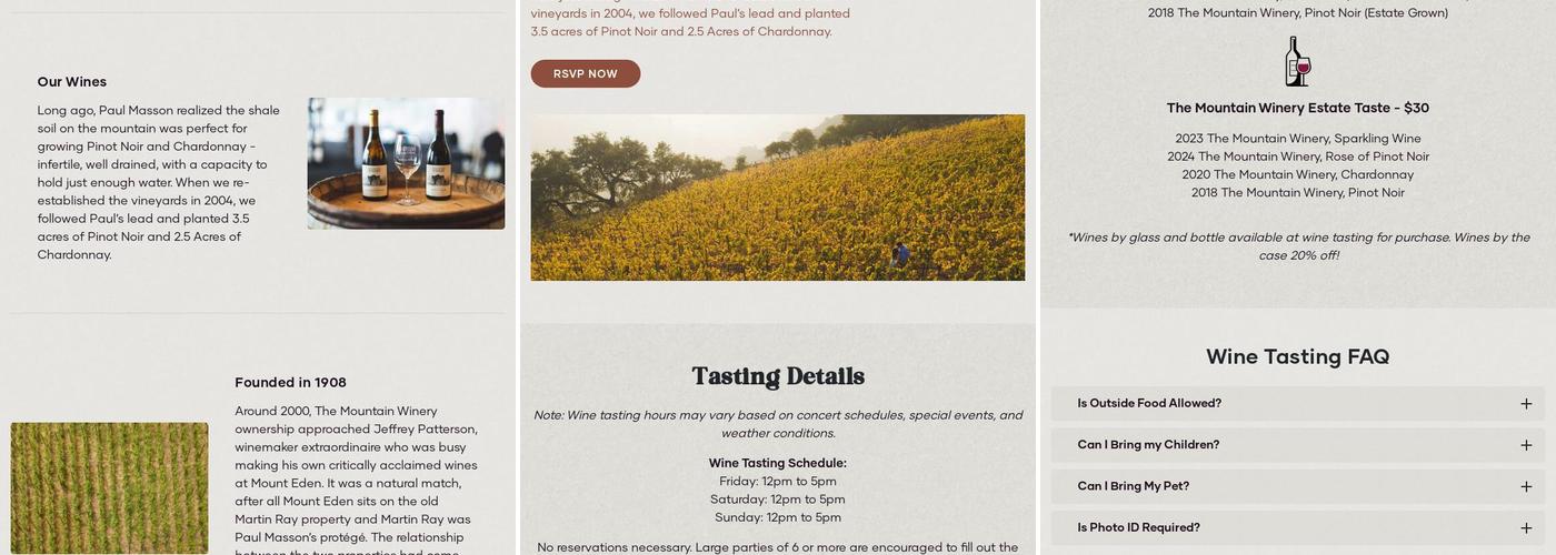 Mountain Winery Chateau Building Menu